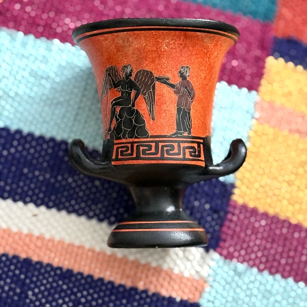 Vintage Greek Style Orange and Black Vase